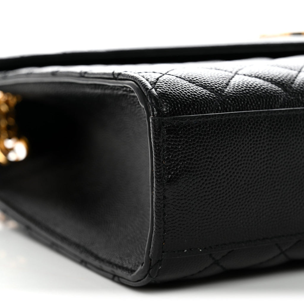 Grain De Poudre Textured Mixed Matelasse Large Triquilt Monogram Satchel Black