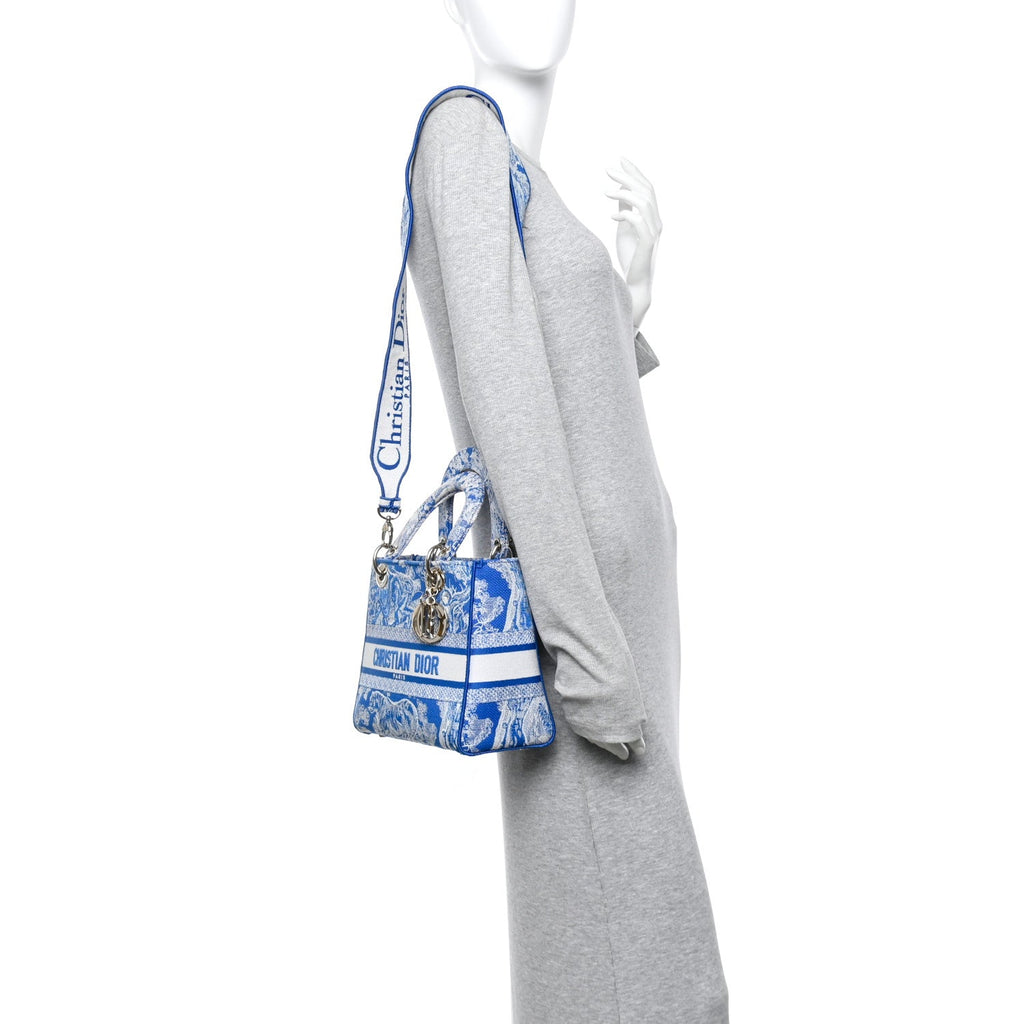 Canvas Toile De Jouy Reverse Embroidered Medium Lady D-Lite Fluorescent Blue