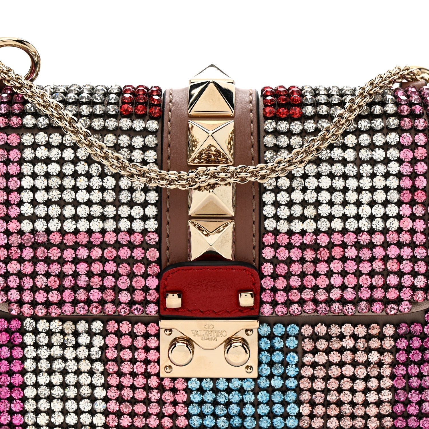 Vitello Crystal Embellished Small Glam Lock Rockstud Flap Multicolor