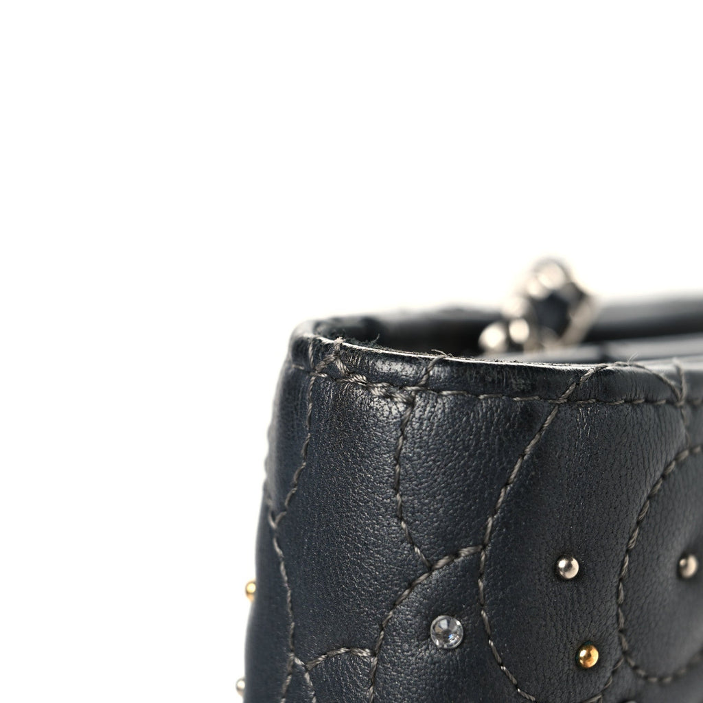 Lambskin Camellia Studded Wallet on Chain WOC Grey