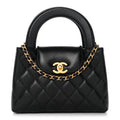 Shiny Aged Calfskin Quilted Nano Kelly Shopper Black
