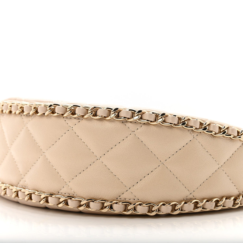 Lambskin Quilted Small Hobo Bag Light Beige