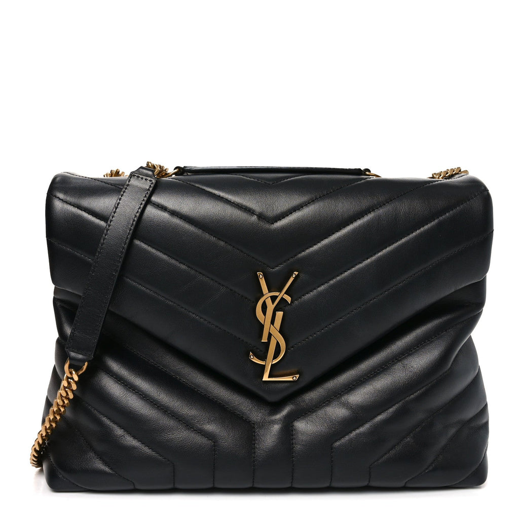 Calfskin Y Quilted Monogram Medium Loulou Chain Satchel Black