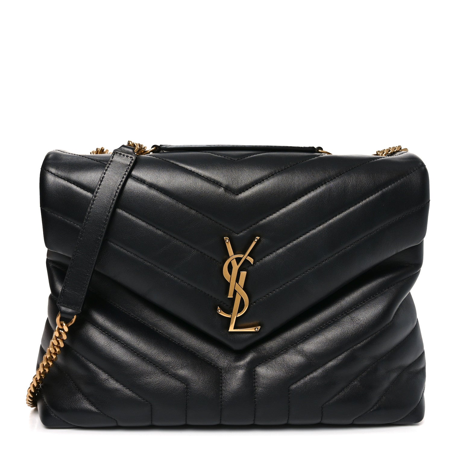 Calfskin Y Quilted Monogram Medium Loulou Chain Satchel Black