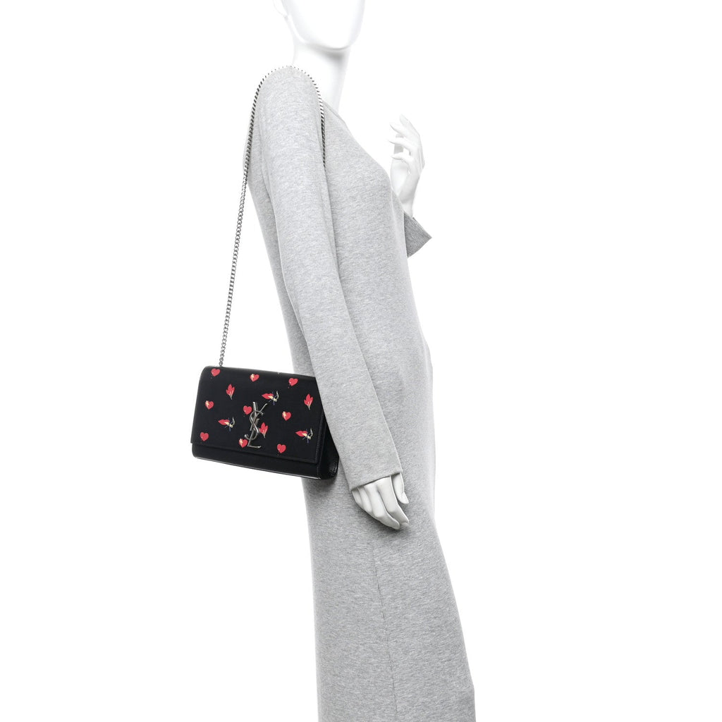 Calfskin Medium Heart Bolts Monogram Kate Satchel Black