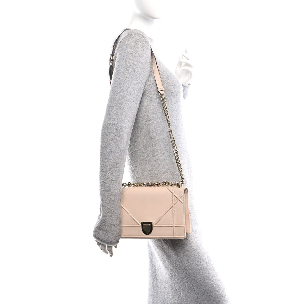Grained Calfskin Medium Diorama Flap Bag Nude