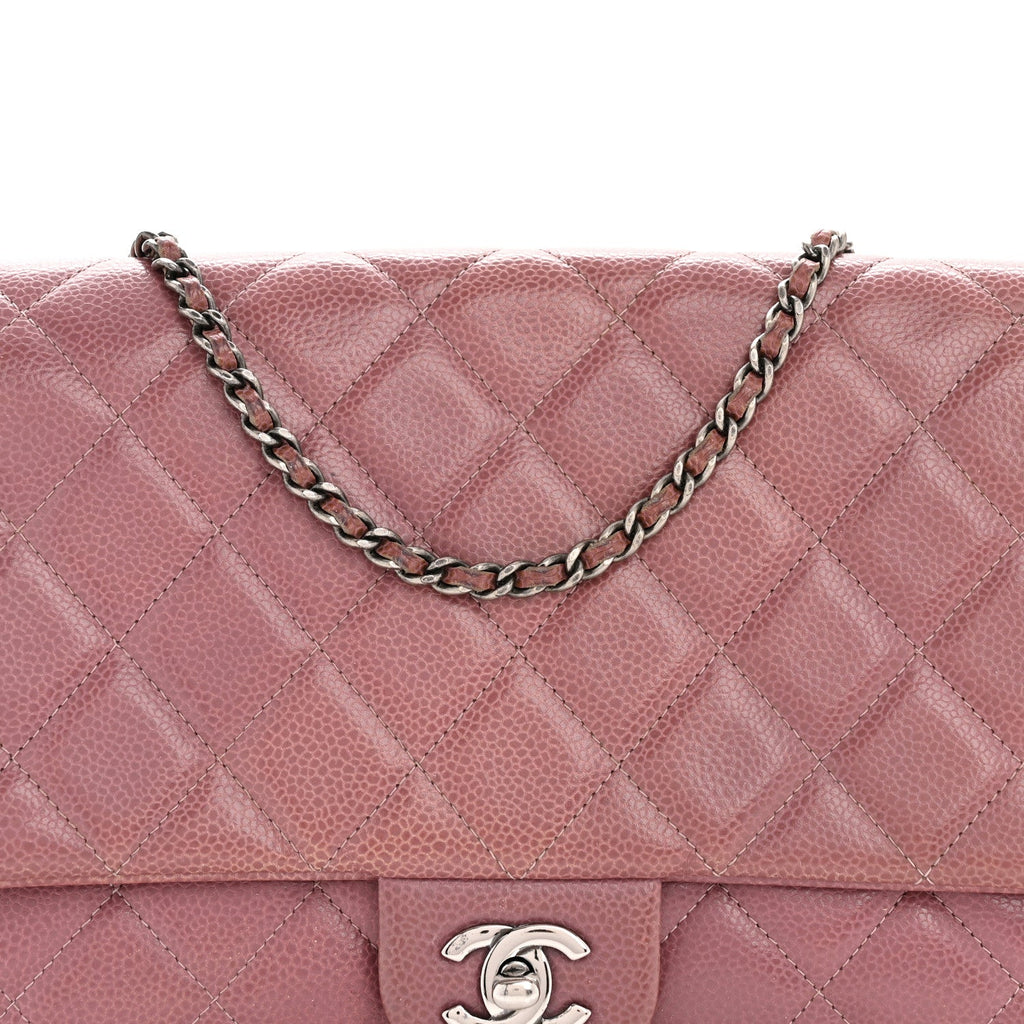 Caviar Quilted Clutch With Chain Flap Purple