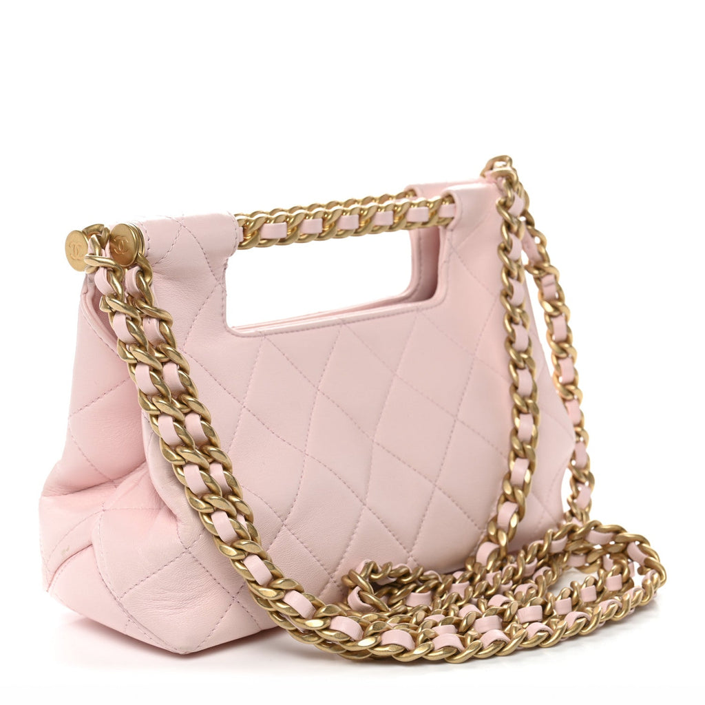 Shiny Lambskin Small Shopping Bag Light Pink