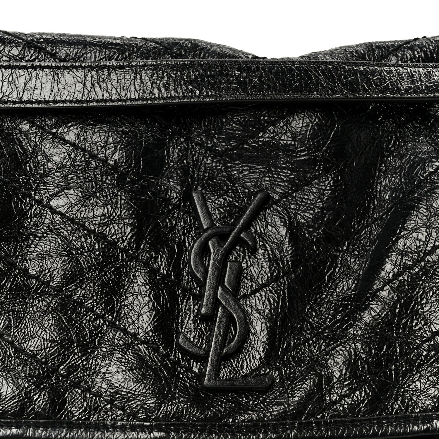 Crinkled Calfskin Matelasse Monogram Medium Niki Chain Satchel Black