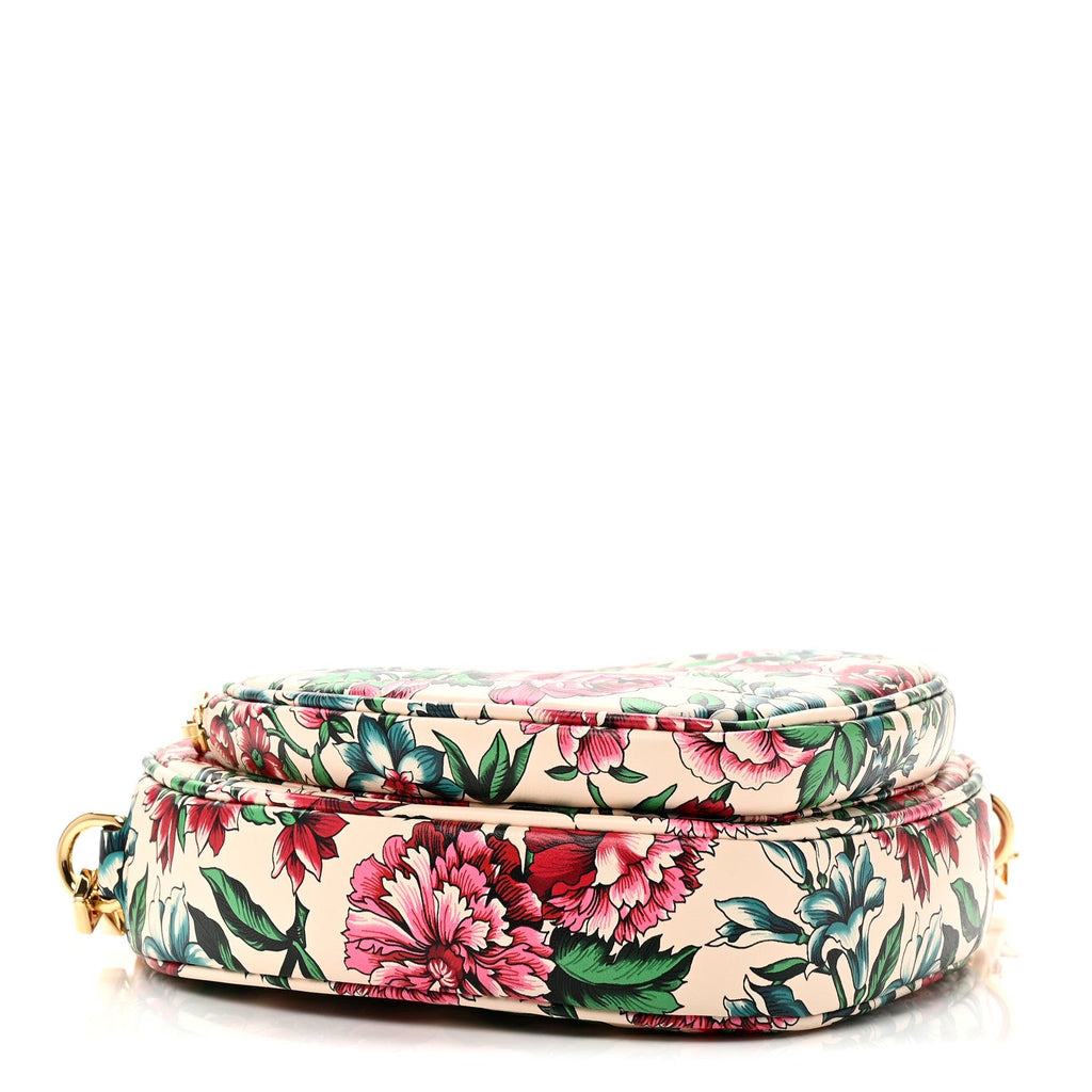 Calfskin Matelasse Diagonal Brit Roses Print Mini Interlocking G Heart Shoulder Bag  White Multicolor