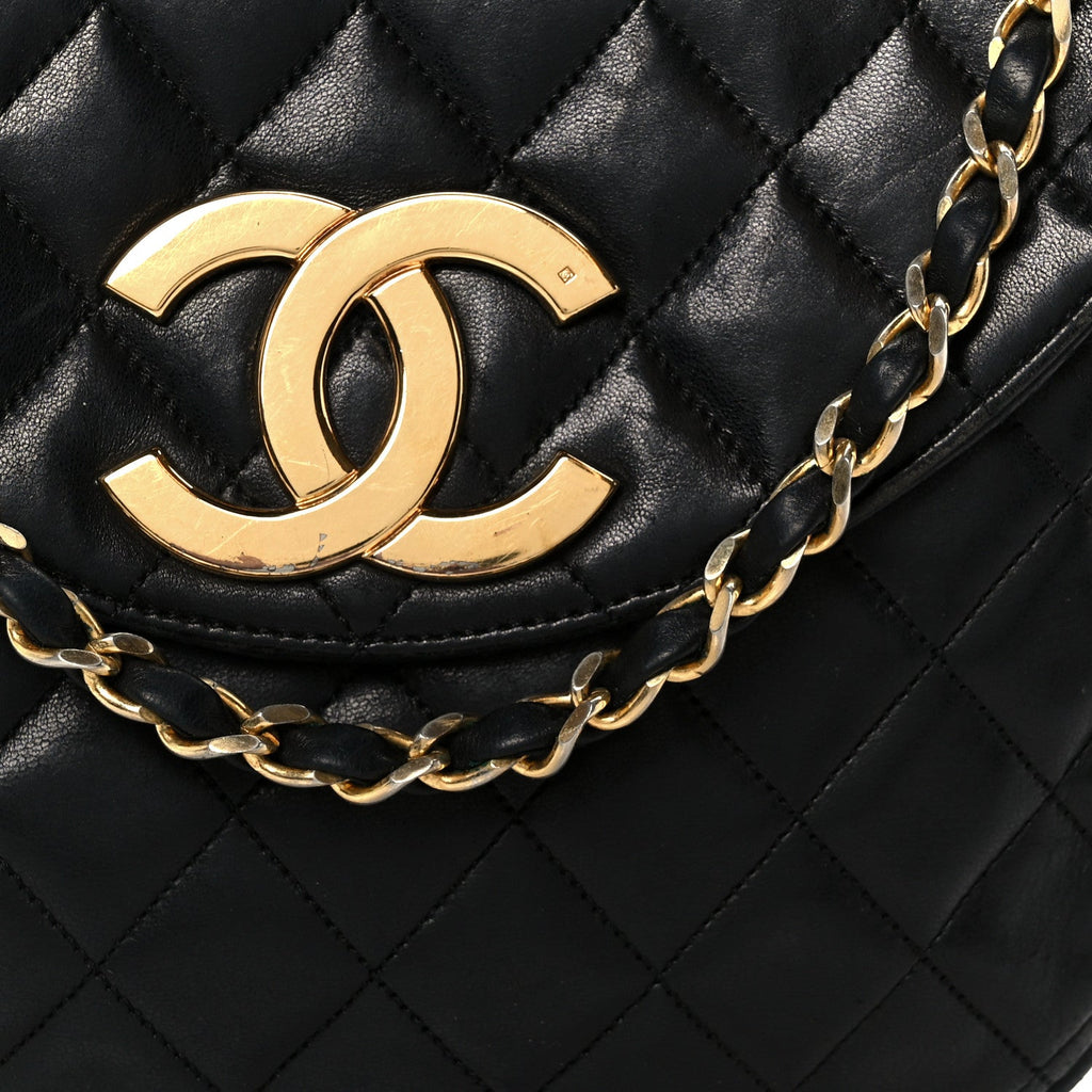 Lambskin Quilted Half Moon Flap Black