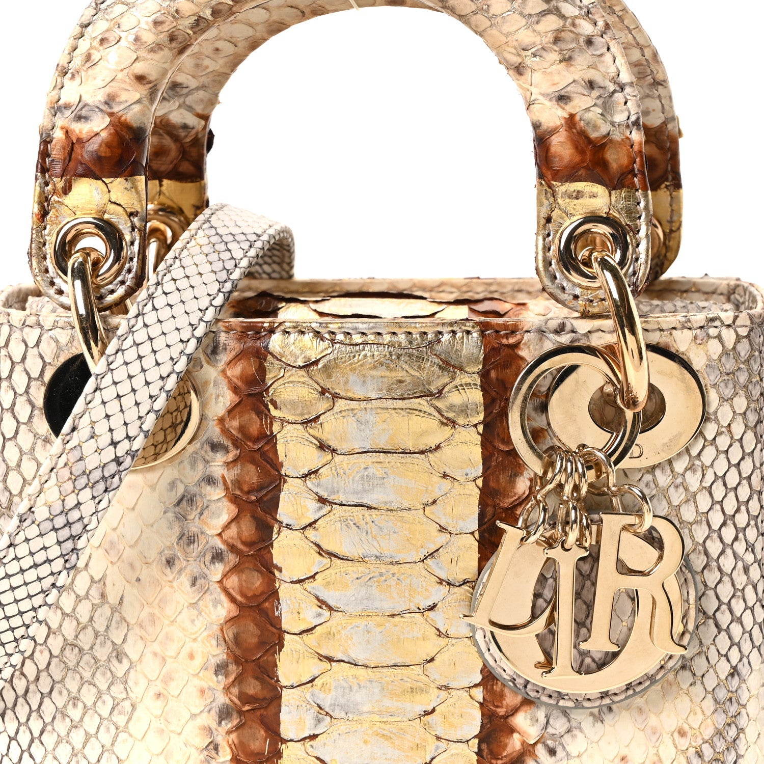 Snakeskin Mini Lady Dior Beige Gold