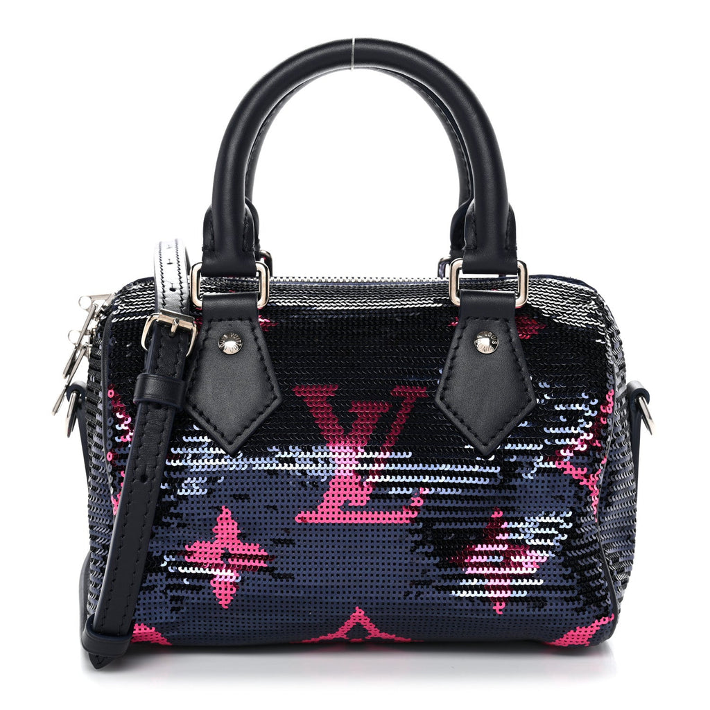 Giant Monogram Sequins Speedy Bandouliere 18 Navy Fuchsia