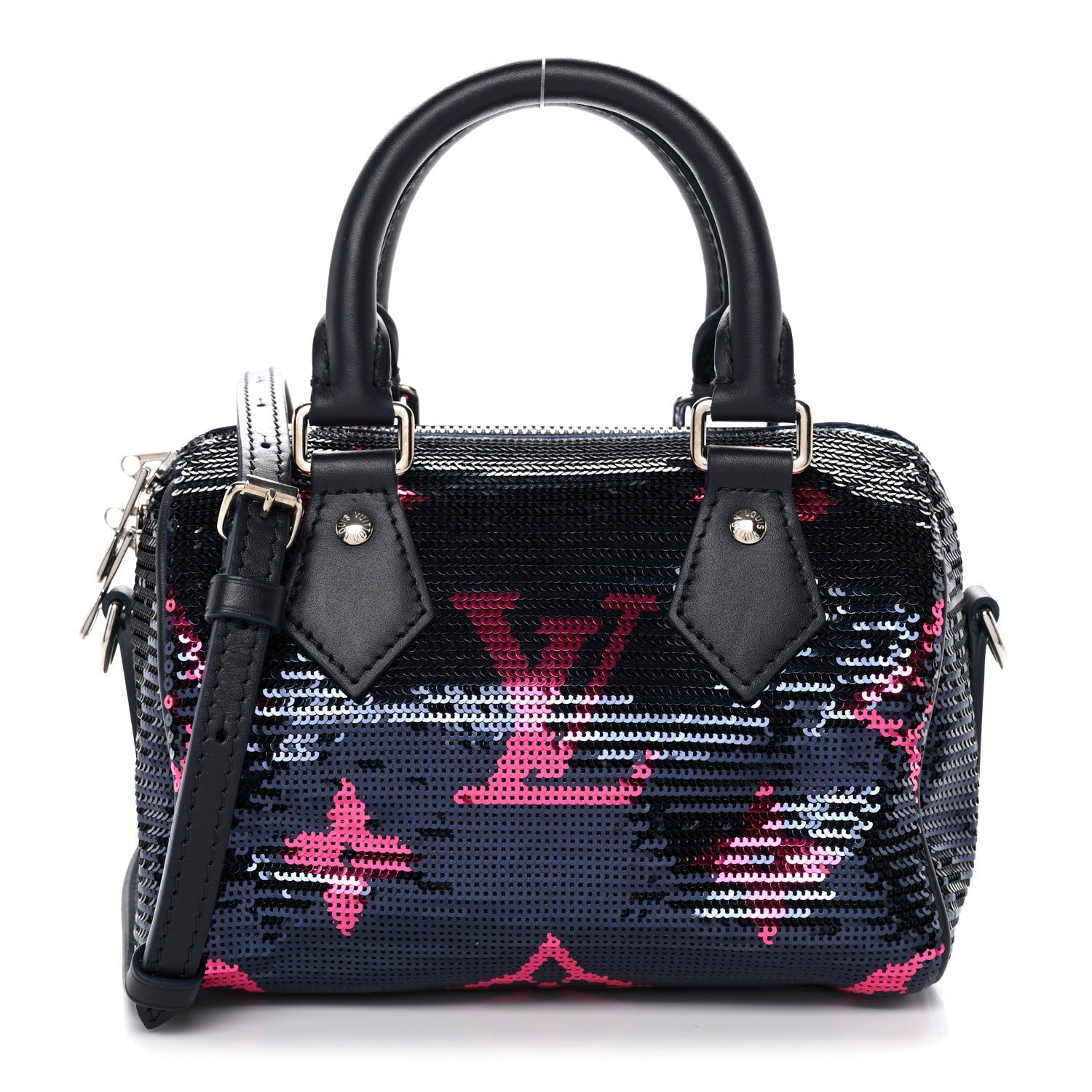 Giant Monogram Sequins Speedy Bandouliere 18 Navy Fuchsia