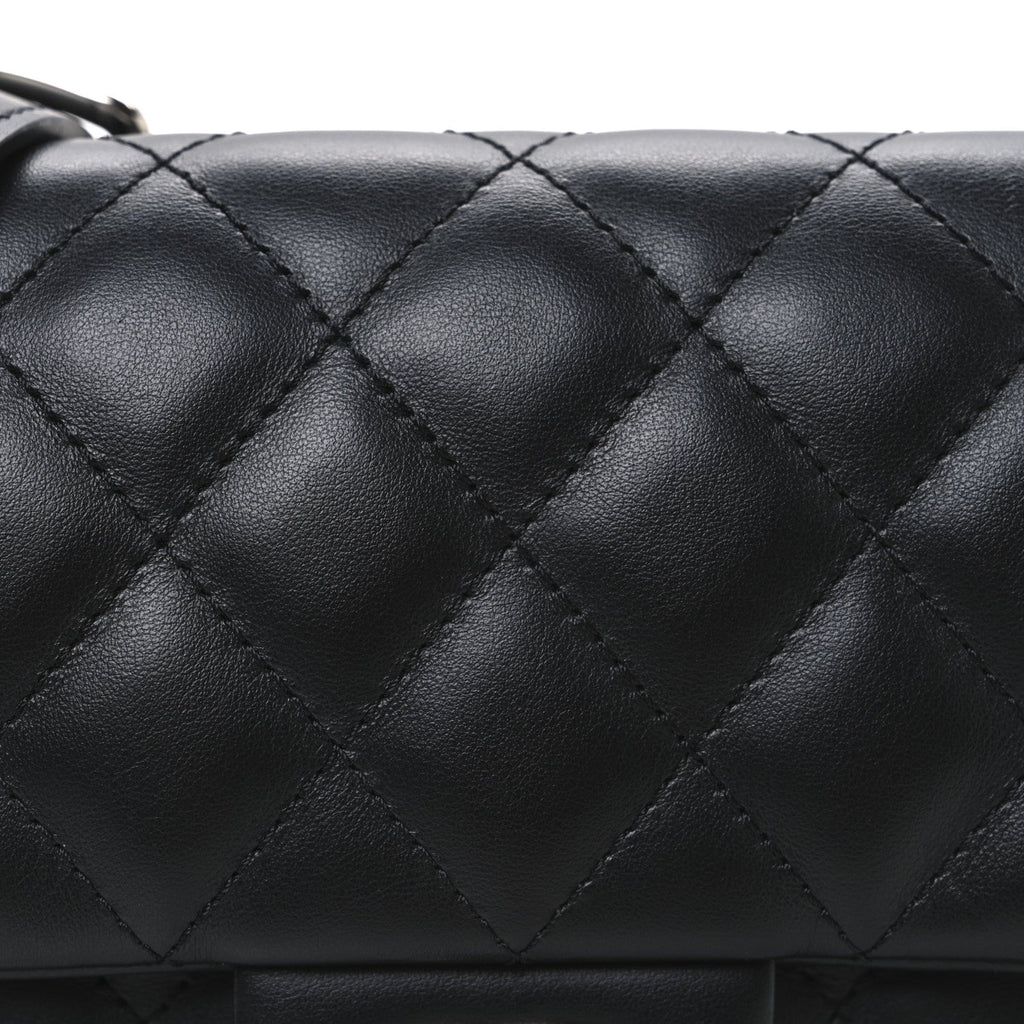 Calfskin Quilted CC Uniform Flap Belt Bag Black