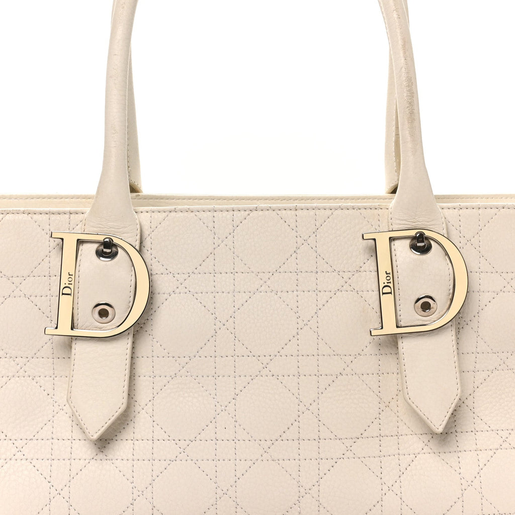 Calfskin Cannage D Buckle East West Tote White