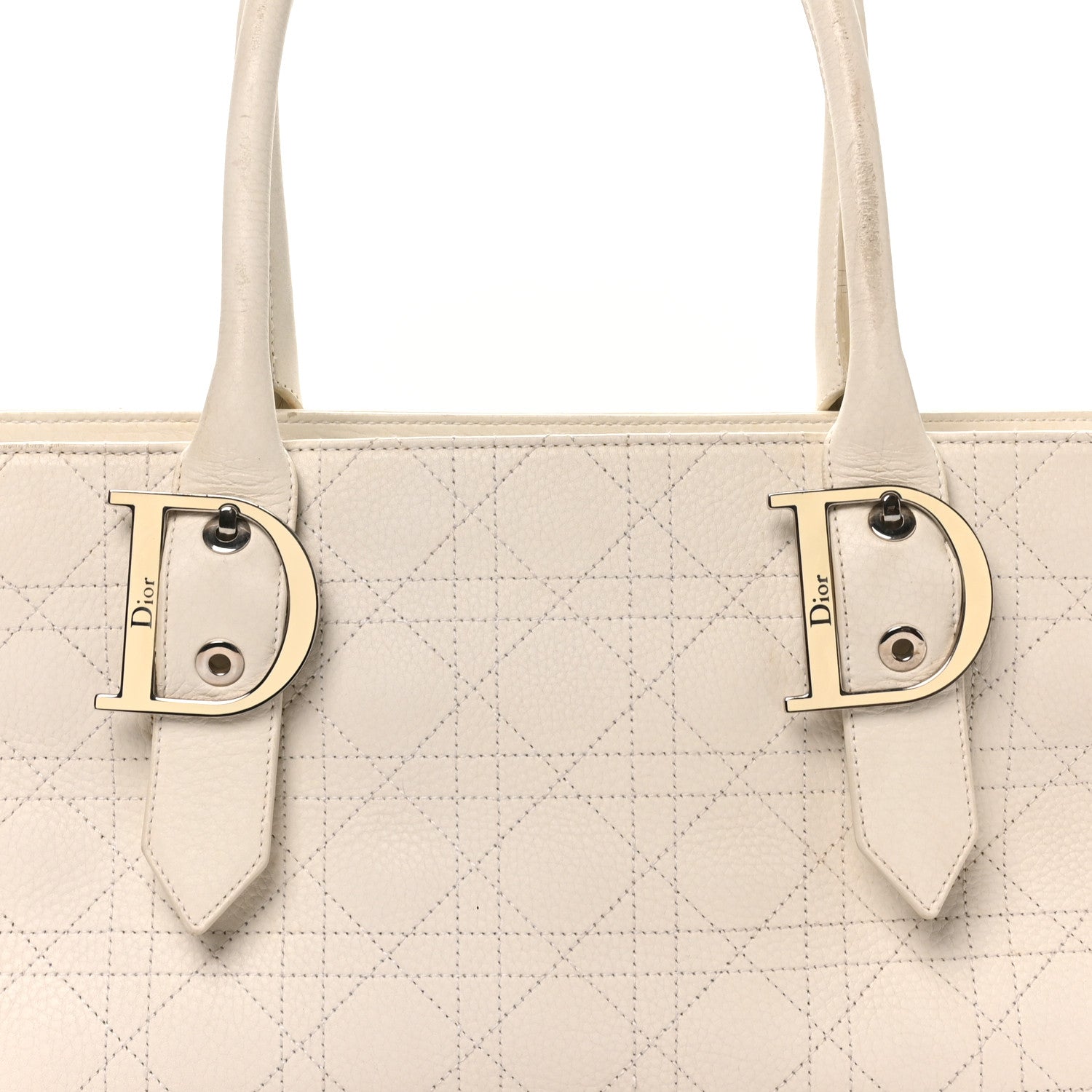 Calfskin Cannage D Buckle East West Tote White