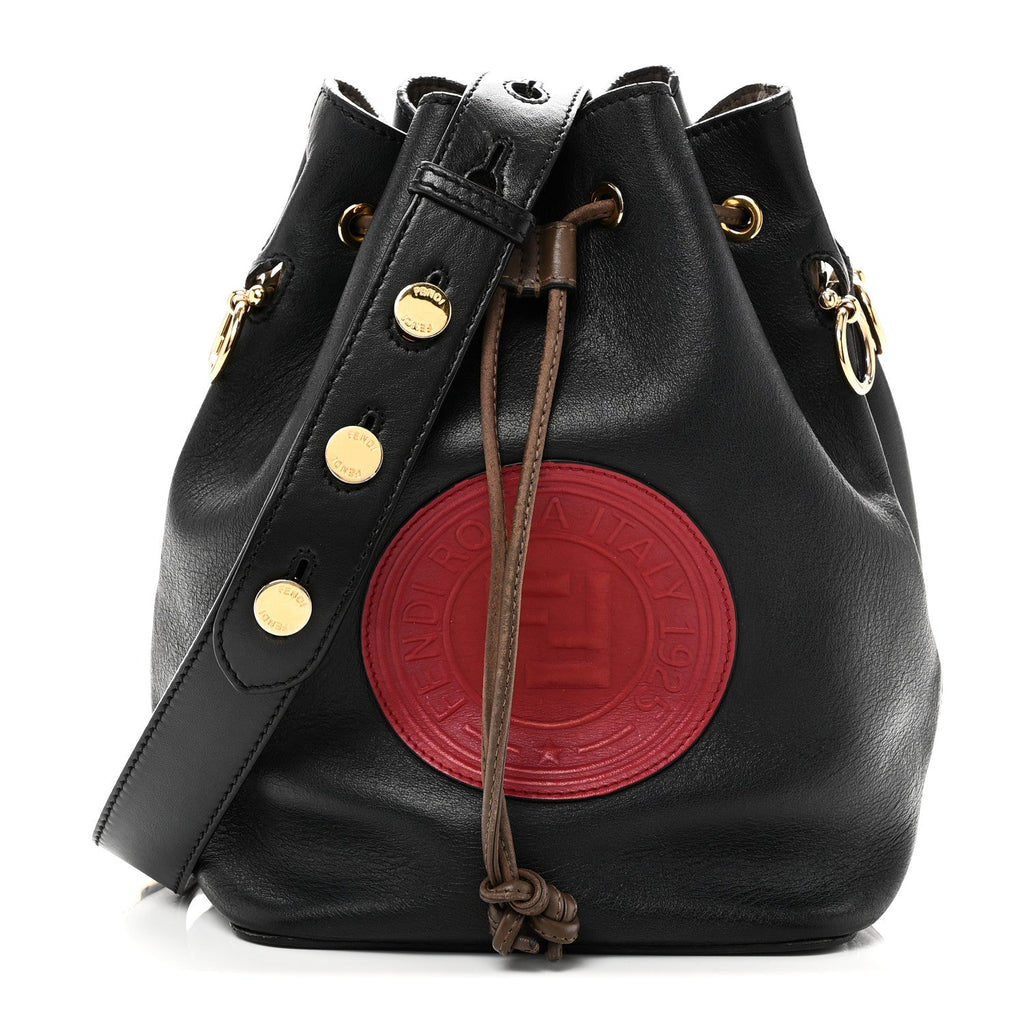Vitello Century Matte F is Fendi Stamp Patch Bi-Color Grande Mon Tresor Bucket Bag Black Maya Fragola