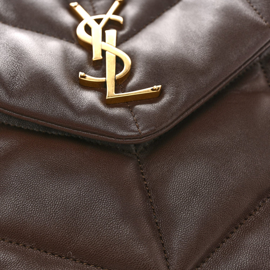Lambskin Quilted Small Loulou Puffer Monogram Chain Satchel Dark Ganache