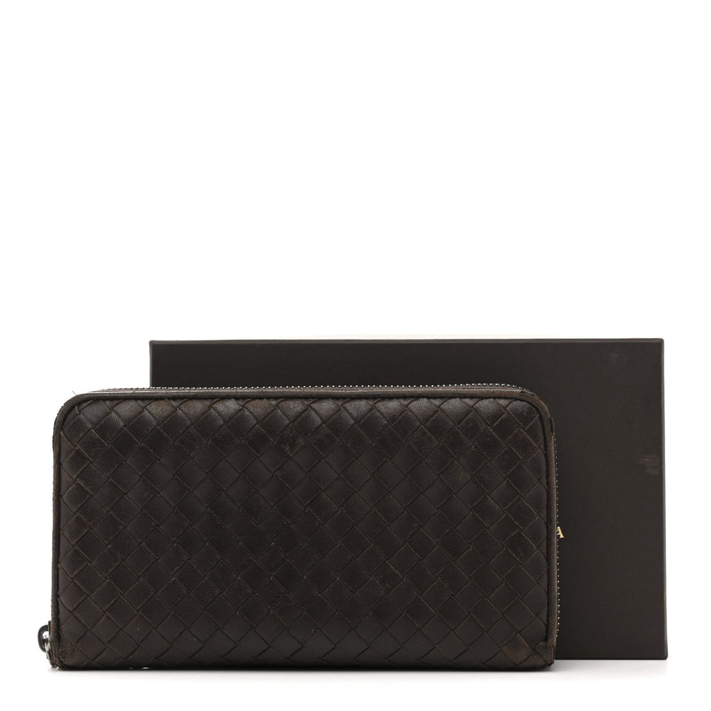 Nappa Intrecciato Zip Around Wallet Ebano