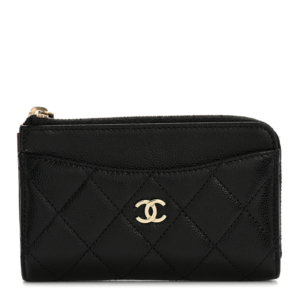 Caviar Quilted CC Zip Around  Holder Black