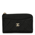 Caviar Quilted CC Zip Around  Holder Black