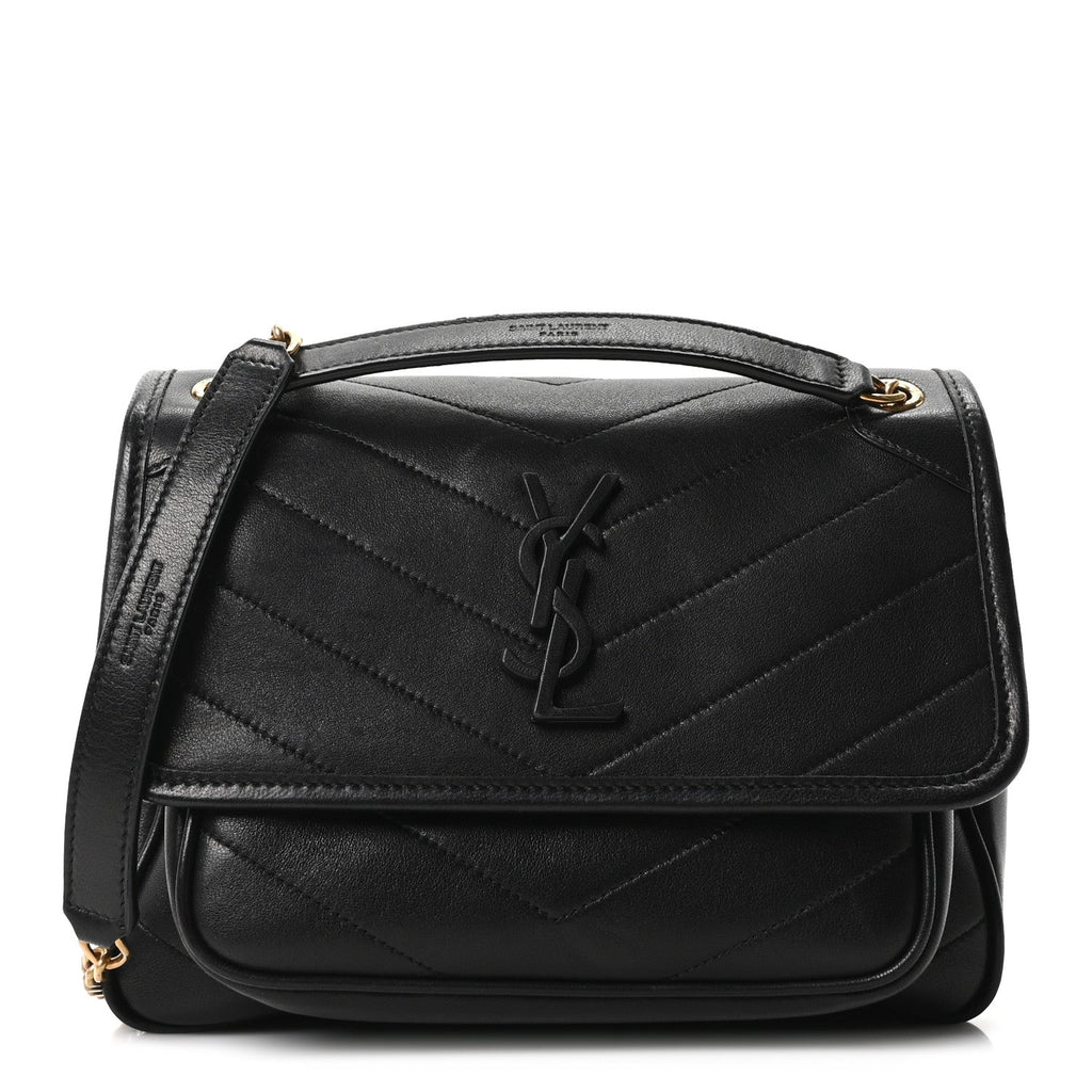 Lambskin Matelasse Monogram Baby Niki Chain Satchel Black
