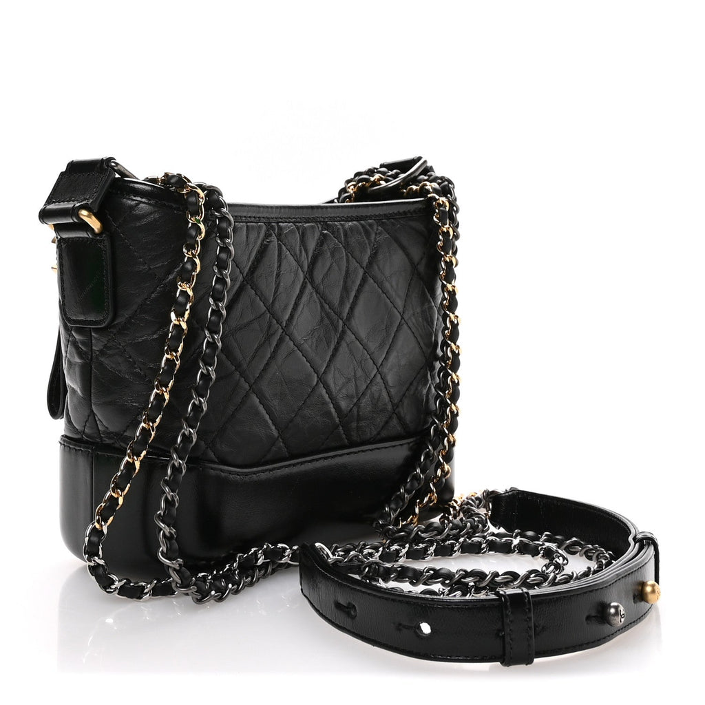 Aged Calfskin Quilted Small Gabrielle Hobo Black