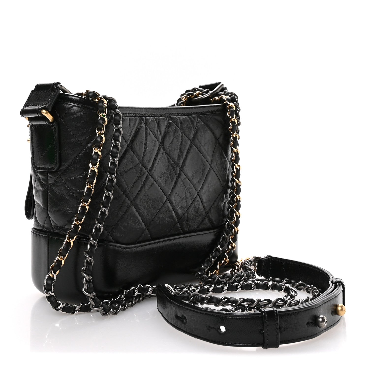 Aged Calfskin Quilted Small Gabrielle Hobo Black