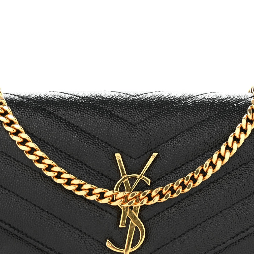 Grain De Poudre Matelasse Chevron Monogram Chain Wallet Black