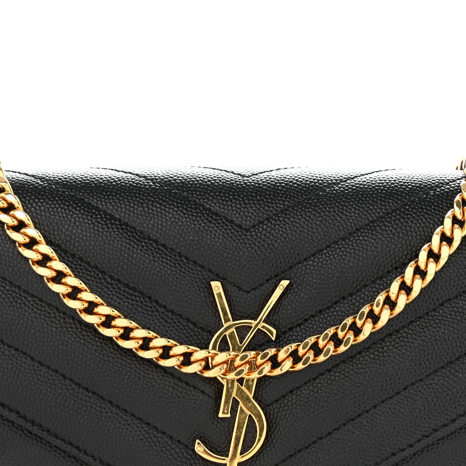 Grain De Poudre Matelasse Chevron Monogram Chain Wallet Black