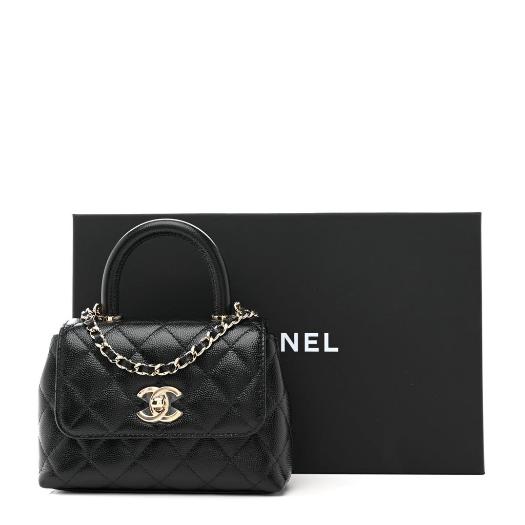 Caviar Quilted Coco Handle Clutch With Chain Black
