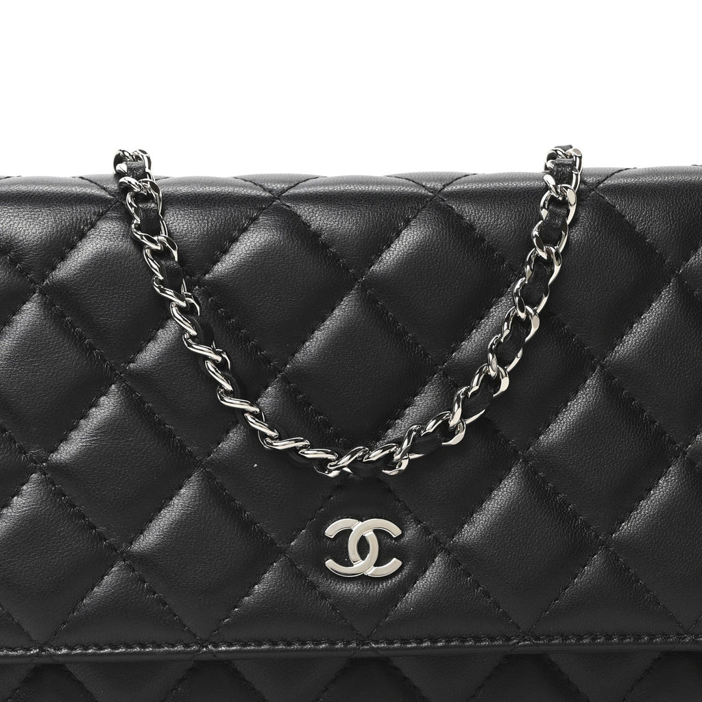 Lambskin Quilted Wallet On Chain WOC Black