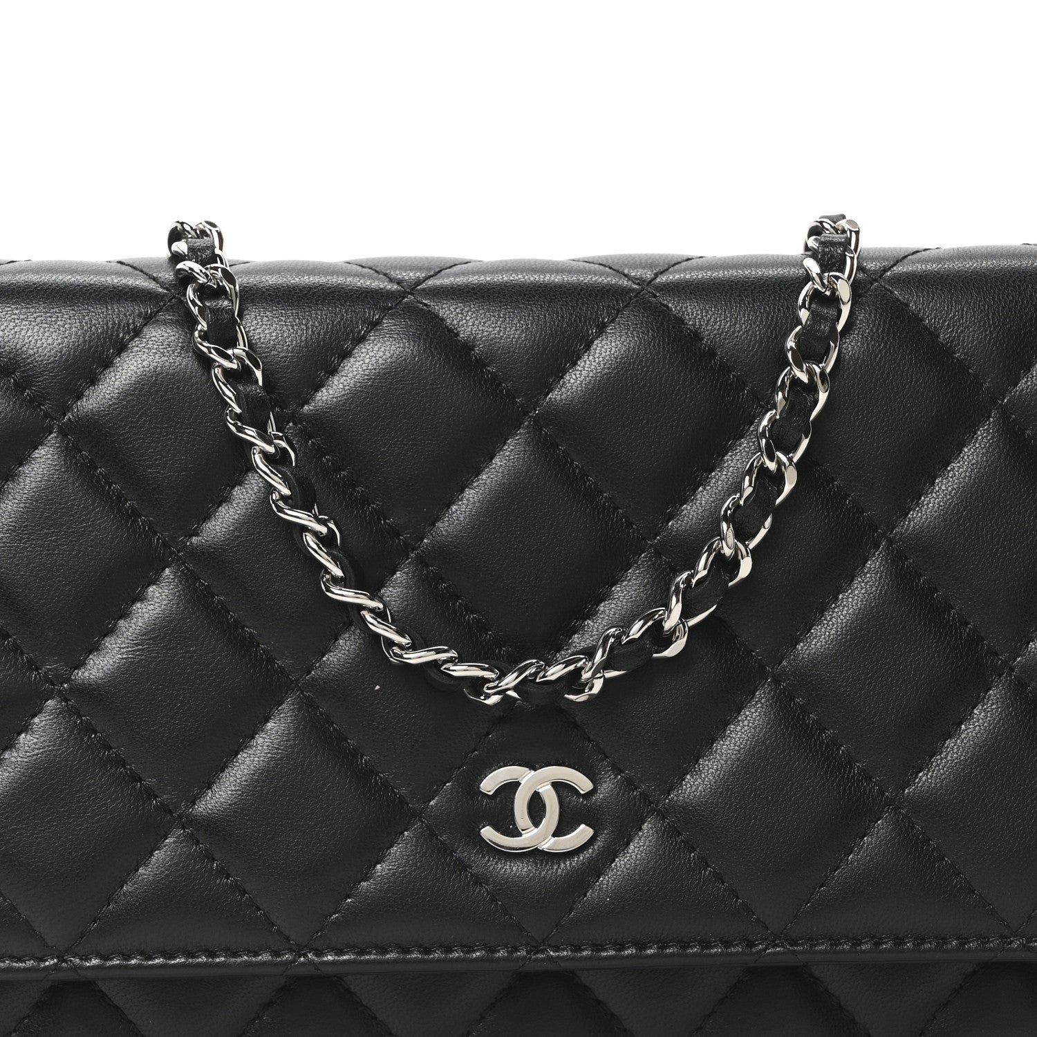 Lambskin Quilted Wallet On Chain WOC Black