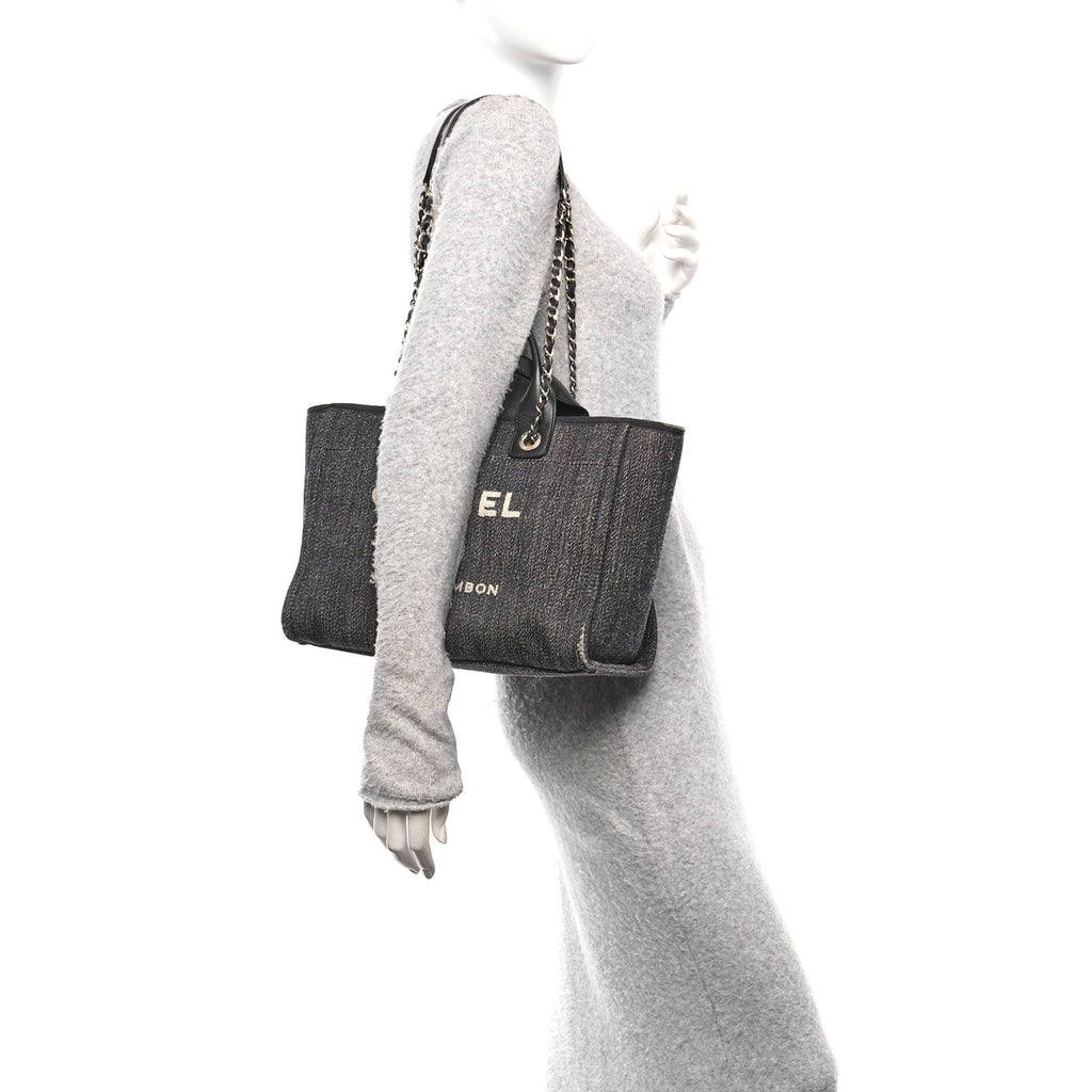 Denim Small Deauville Tote Dark Blue White