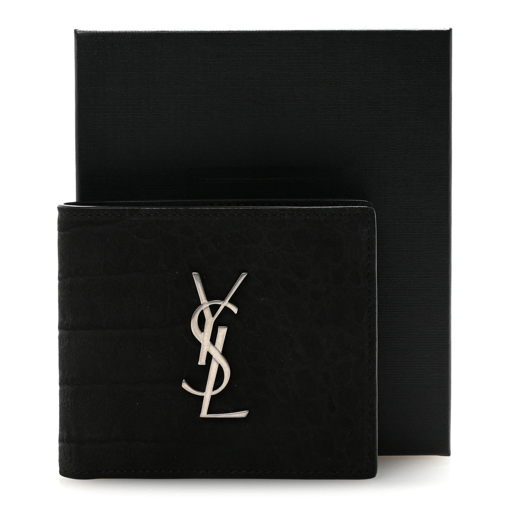 Nubuk Crocodile Embossed Monogram East West Wallet Black