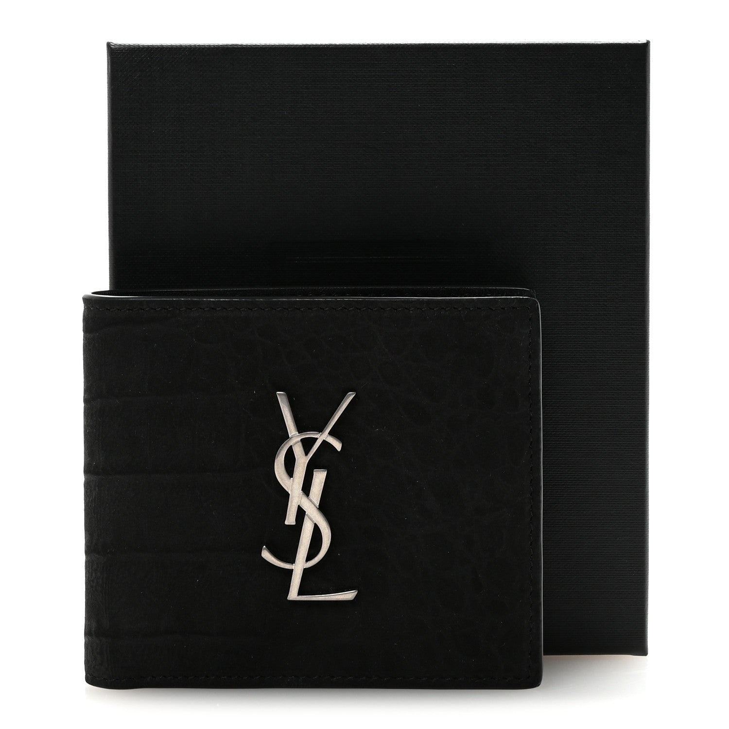 Nubuk Crocodile Embossed Monogram East West Wallet Black