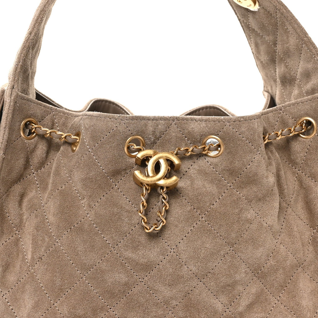 Suede Quilted Small Chanel 25 Handbag Dark Grey