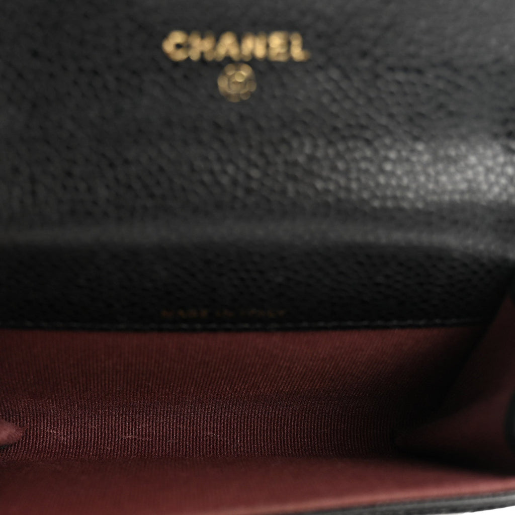 Caviar Quilted Flap  Holder Wallet Black