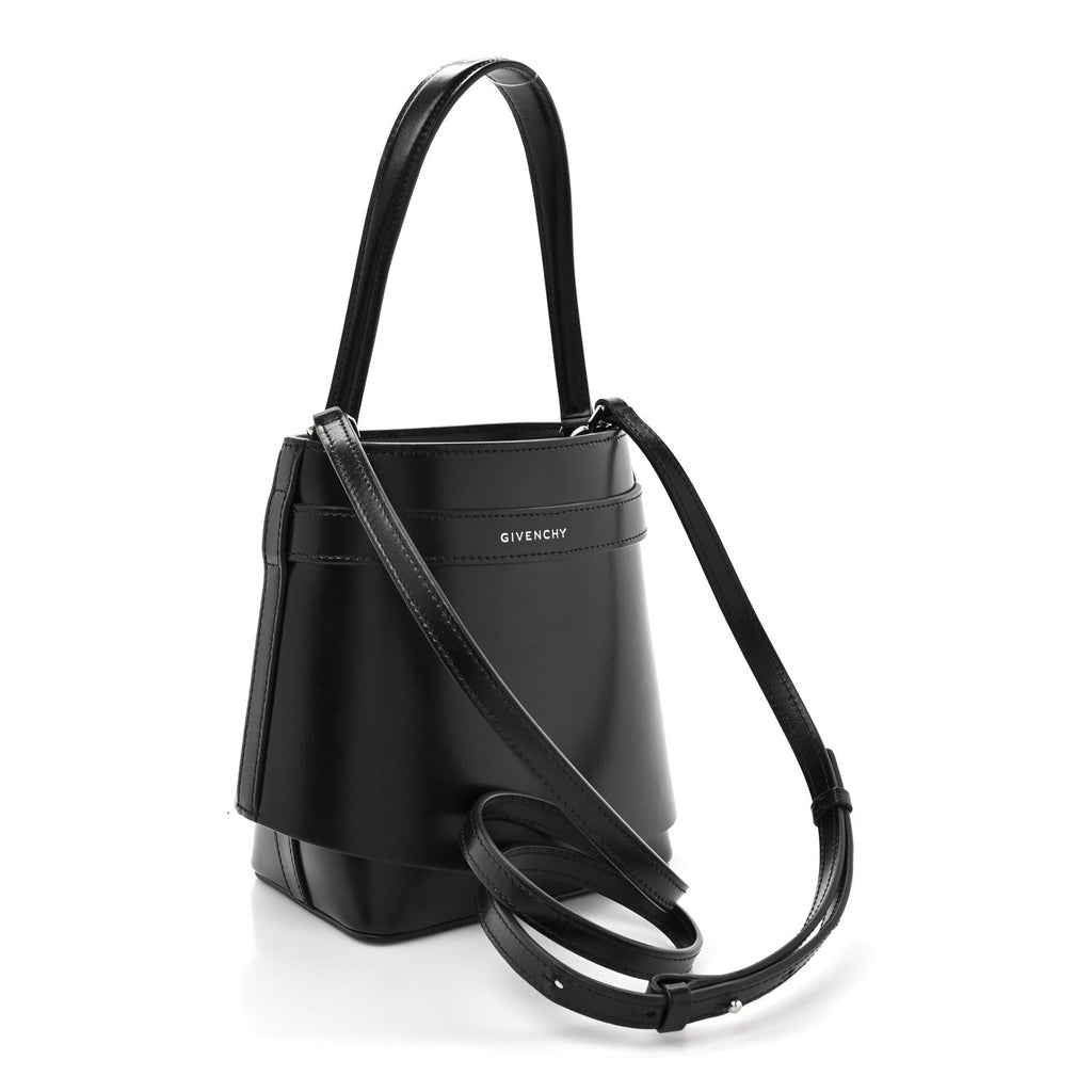 Box Calfskin Shark Lock Bucket Bag Black