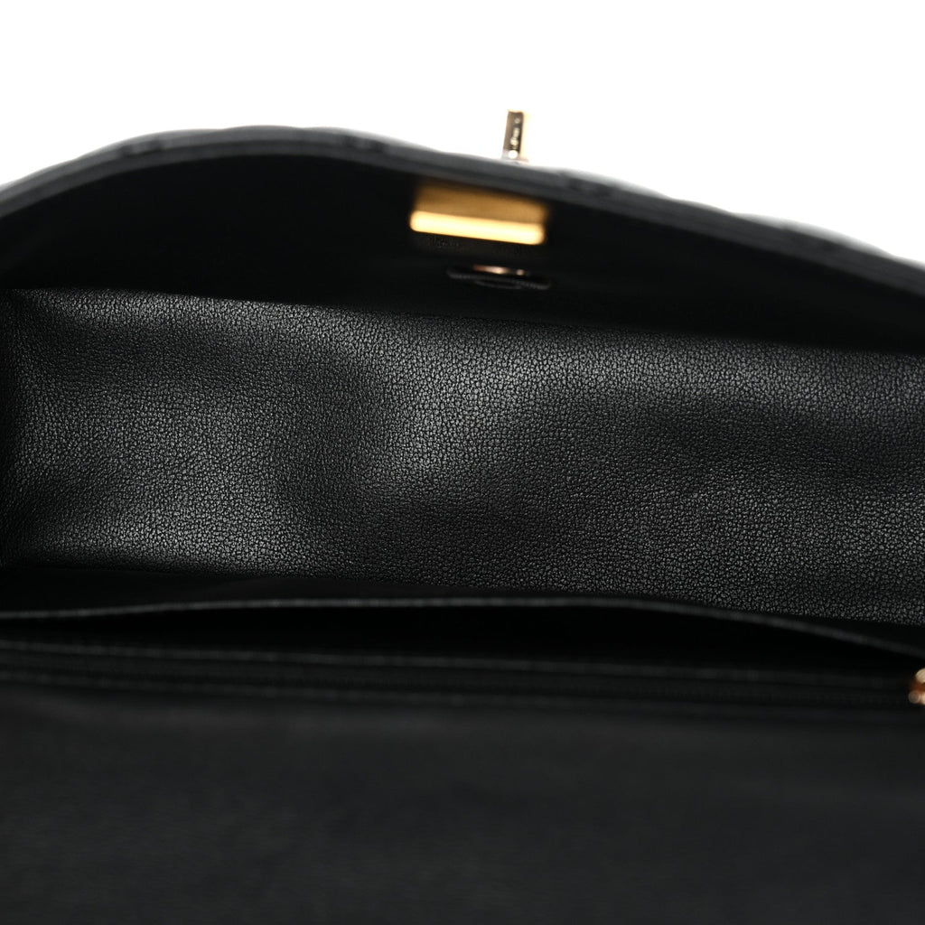 Lambskin Quilted Mini Top Handle Rectangular Flap Black
