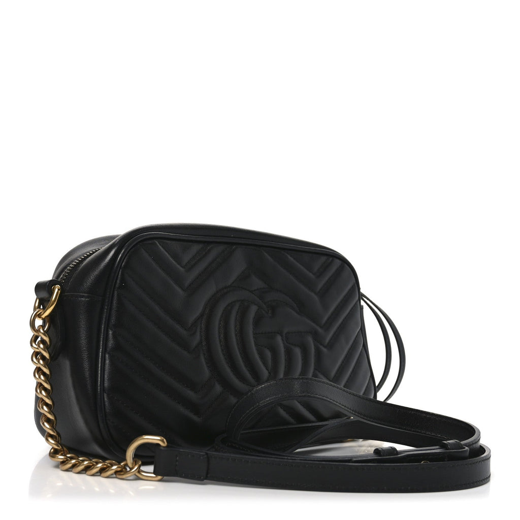 Calfskin Matelasse Small GG Marmont Chain Shoulder Bag Black
