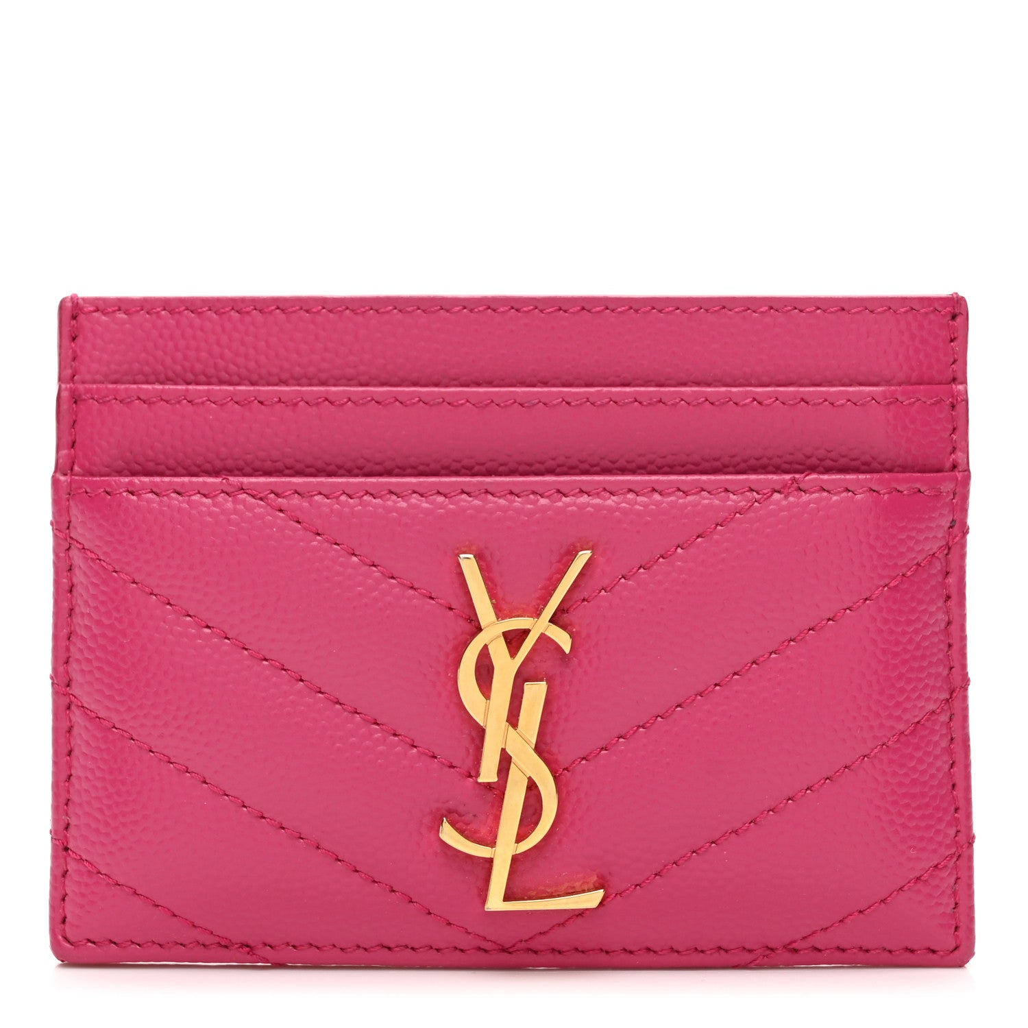 Grain De Poudre Matelasse Chevron Monogram Credit  Case Fresh Fuxia