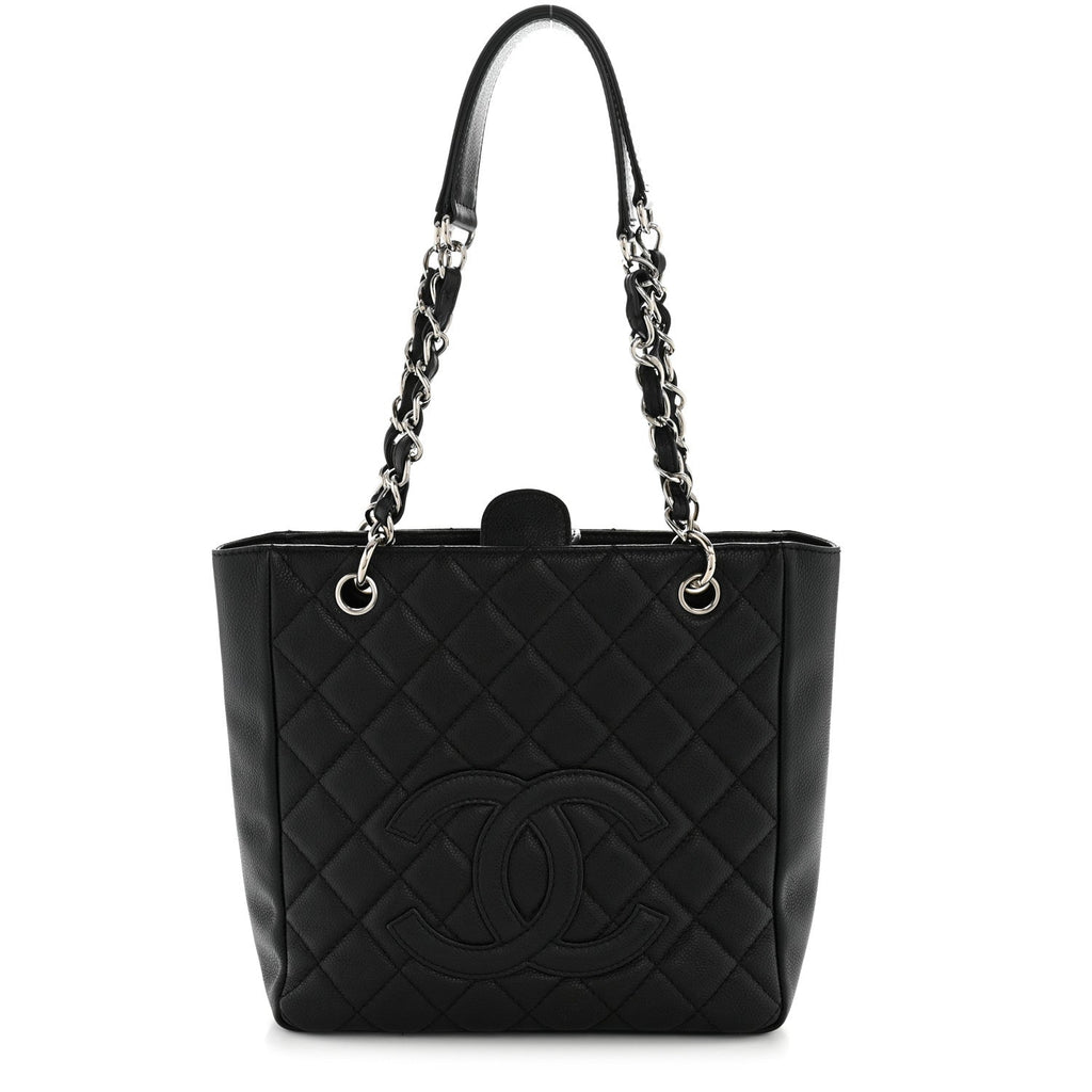 Caviar Quilted Petit Shopping Tote PST Black