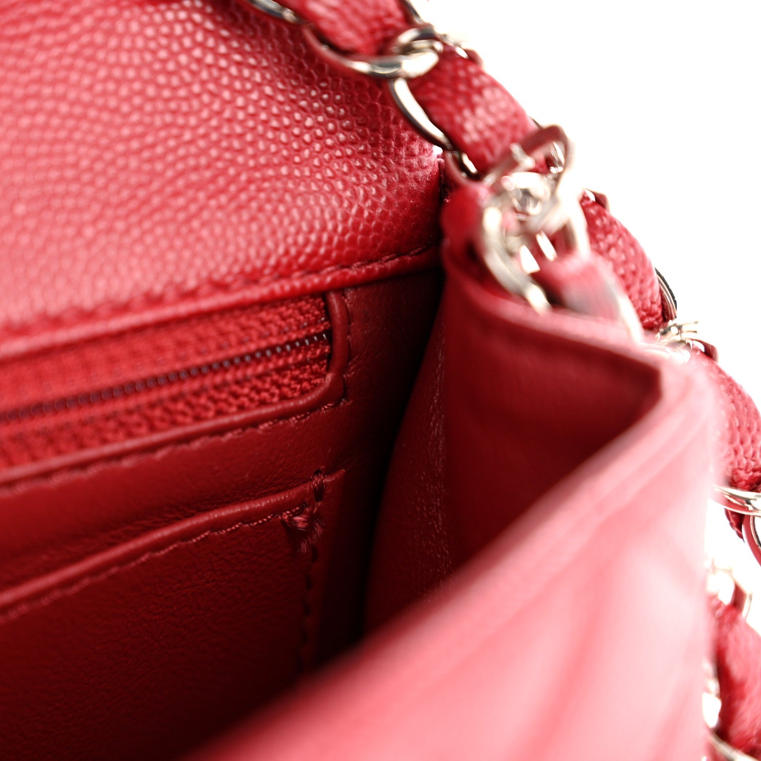 Caviar Quilted Mini Rectangular Flap Dark Red