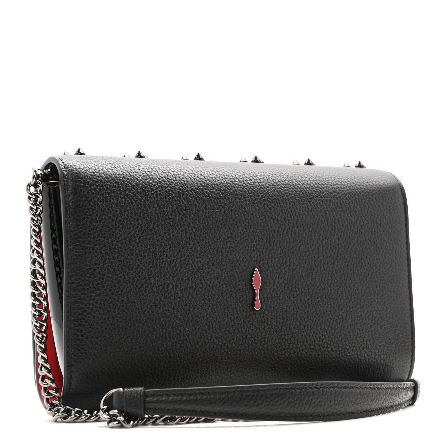 Calfskin Spikes Loubinthesky Paloma Clutch Black