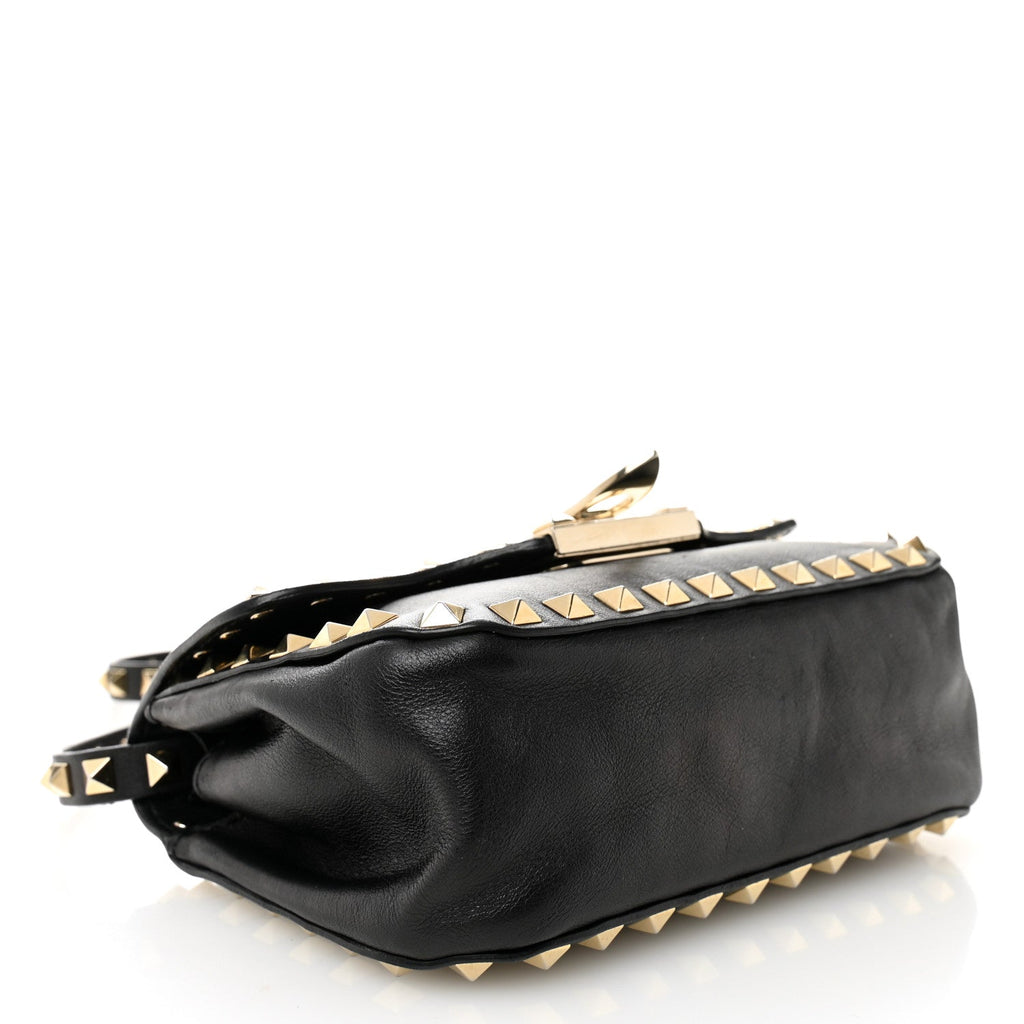 Vitello Mini Rockstud Flap Saddle Crossbody Bag Black