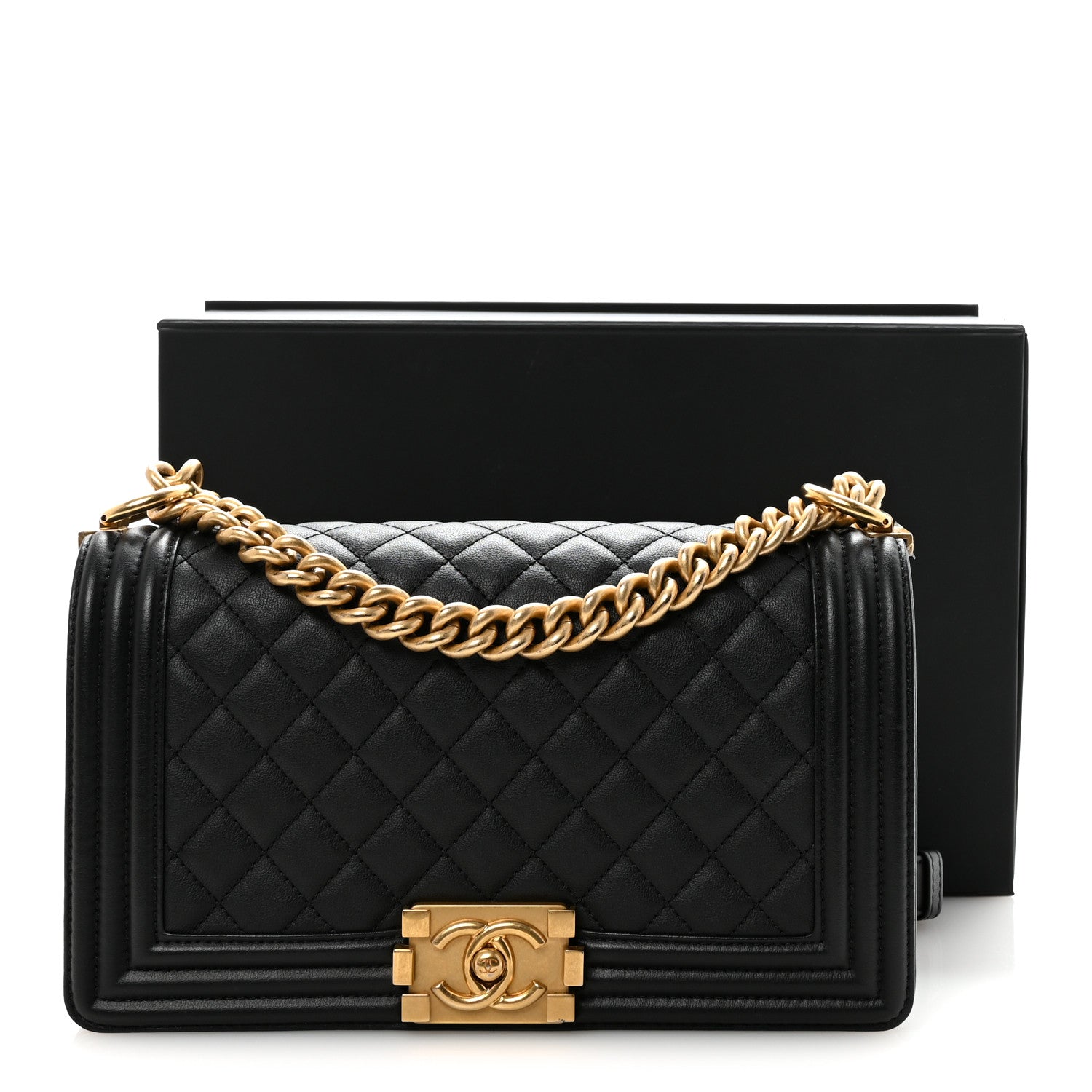 Calfskin Quilted Medium Boy Flap Black