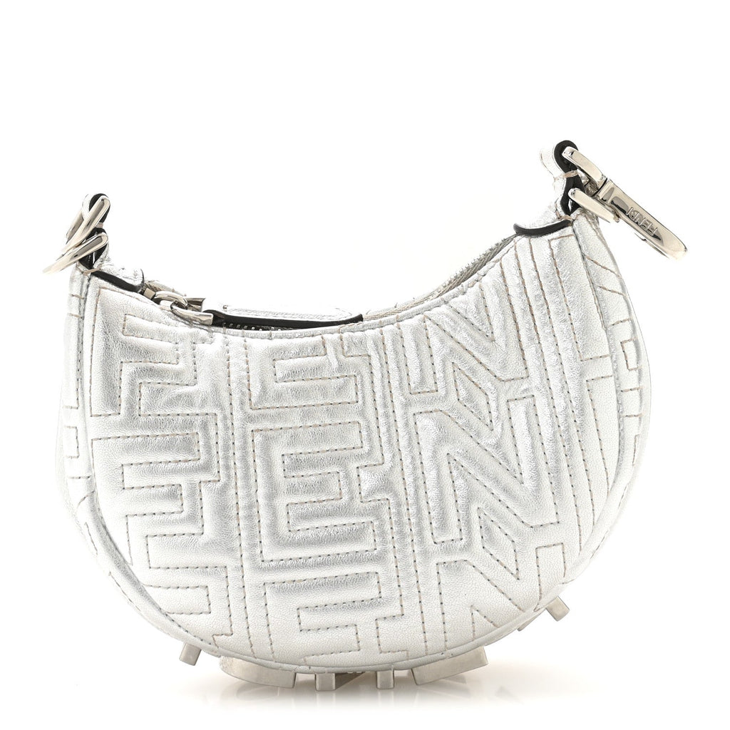 X MARC JACOBS Laminated Craquele Lambskin Nano Fendigraphy Hobo Charm Argento