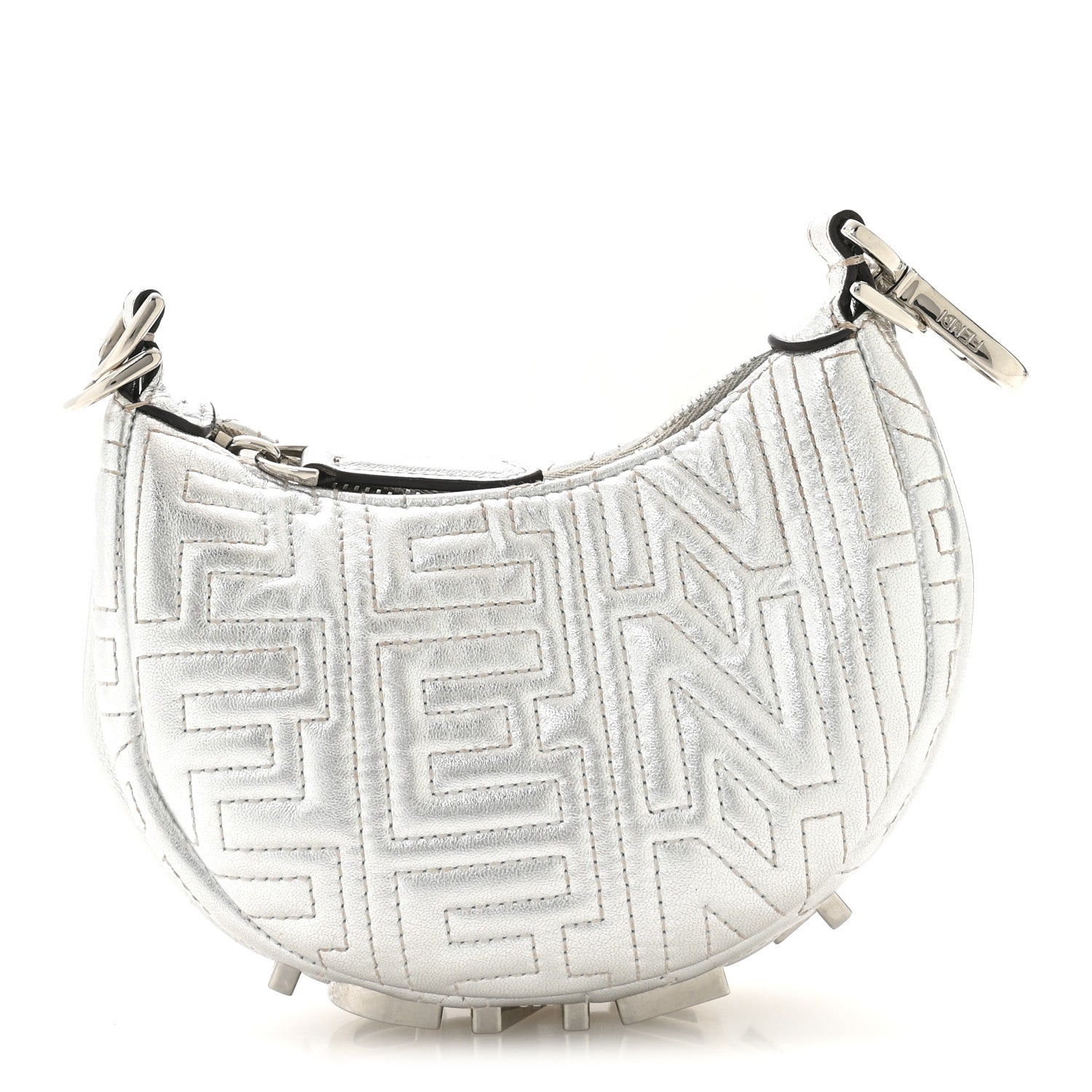 X MARC JACOBS Laminated Craquele Lambskin Nano Fendigraphy Hobo Charm Argento
